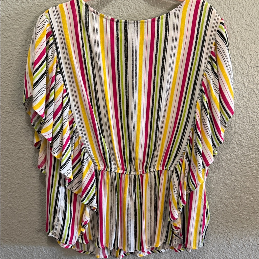 Ashley Stewart Multicolor Striped V-Neck Lace-Trim Blouse size 14/16 - Picture 4 of 7